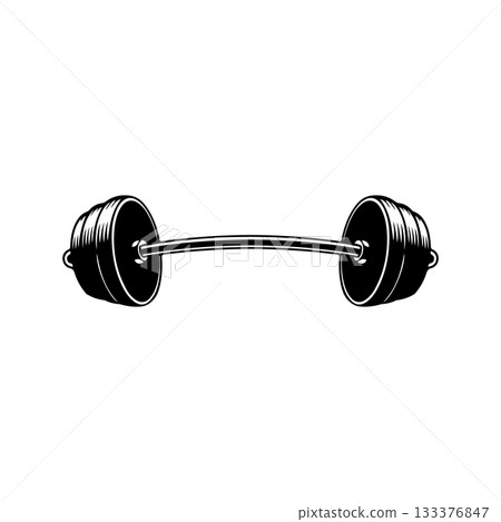 Illustration of gym barbell in monochrome style. Design element for logo, sign, emblem. Vector illustration Illustration of gym barbell in monochrome style. Design element for logo, sign, emblem. Vector illustration 133376847