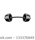 Illustration of gym barbell in monochrome style. Design element for logo, sign, emblem. Vector illustration 133376849