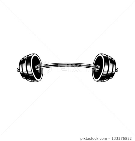 Illustration of gym barbell in monochrome style. Design element for logo, sign, emblem. Vector illustration Illustration of gym barbell in monochrome style. Design element for logo, sign, emblem. Vector illustration 133376852