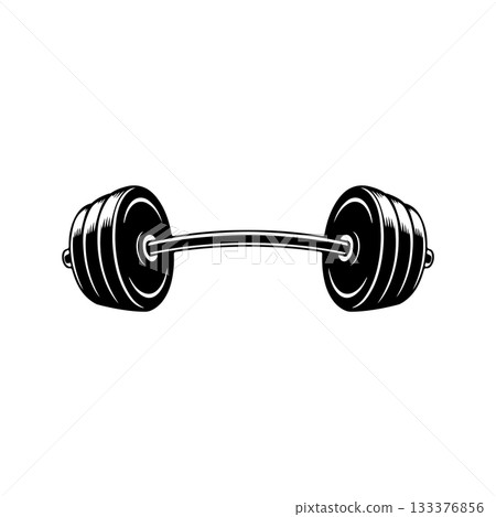Illustration of gym barbell in monochrome style. Design element for logo, sign, emblem. Vector illustration Illustration of gym barbell in monochrome style. Design element for logo, sign, emblem. Vector illustration 133376856