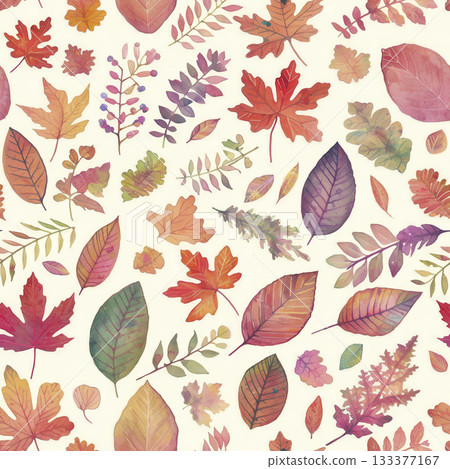 Seamless autumn leaves pattern with watercolor style on light background Seamless autumn leaves pattern with watercolor style on light background 133377167