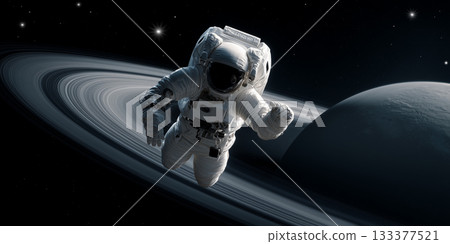 An Astronaut Floating Near Saturn - Future of Space Exploration - Generative Ai 133377521