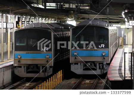 Nara Line 205 series train undergoing inspection before leaving Kyoto Station 133377599