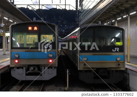 Nara Line 205 series train undergoing inspection before leaving Kyoto Station 133377602