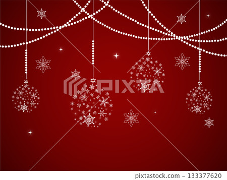 Red background with snowflakes and pearl ornaments 133377620