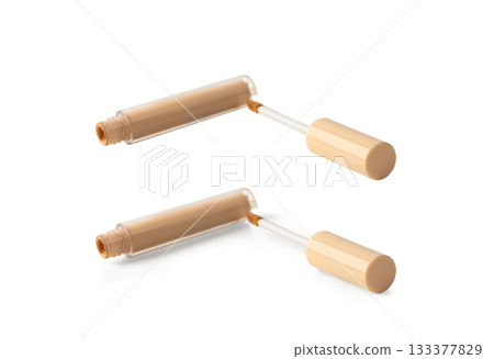 Foundation cream smear isolated. Cosmetic concealer textured swatch, skin tone cream Foundation cream smear isolated. Cosmetic concealer textured swatch, skin tone cream 133377829