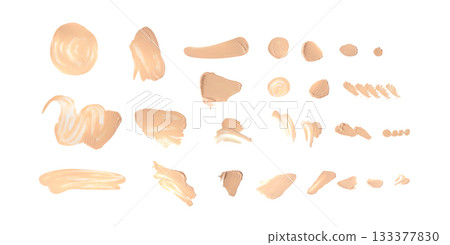 Foundation cream smear isolated. Cosmetic concealer textured swatch, skin tone cream 133377830