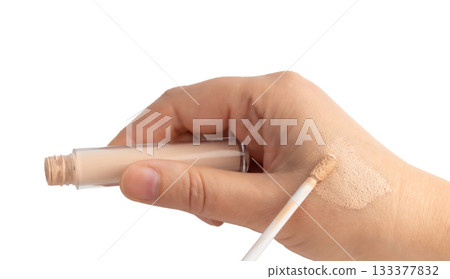 Foundation cream smear isolated. Cosmetic concealer textured swatch, skin tone cream Foundation cream smear isolated. Cosmetic concealer textured swatch, skin tone cream 133377832