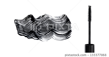 Mascara brush stroke isolated. Black eyelash makeup smudge Mascara brush stroke isolated. Black eyelash makeup smudge 133377868