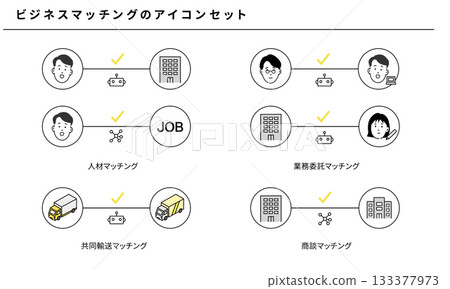 Business matching icon set (human resources, business outsourcing, logistics, business negotiations, AI collaboration) Business matching icon set (human resources, business outsourcing, logistics, business negotiations, AI collaboration) 133377973