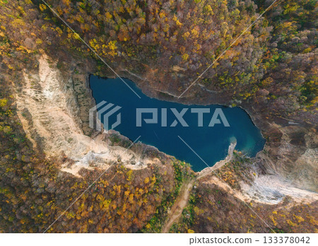 Aerial Drone Landscape of Ledinacko Lake in Fruska Gora Aerial Drone Landscape of Ledinacko Lake in Fruska Gora 133378042