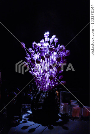 Dried poppy decoration. Poppy in the vase. Poppy arrangement of dried flowers and grass. Dried poppy decoration. Poppy in the vase. Poppy arrangement of dried flowers and grass. 133378144