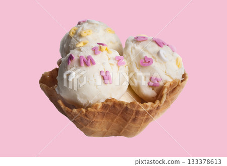 ice cream in a waffle glass on a white isolated background. 133378613