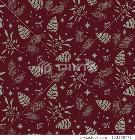 Pine Cone dark red Pattern, Seamless Christmas winter woods texture tileable background 133378771