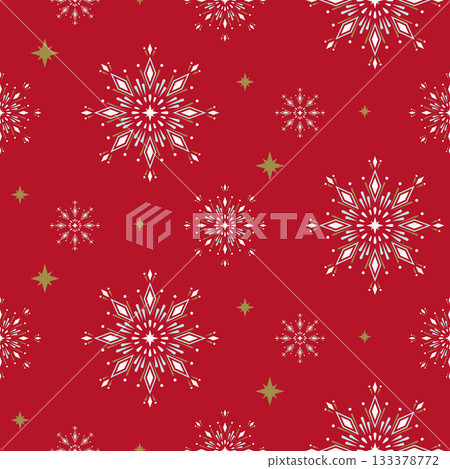 Snowflakes on a red background, Festive elegant Christmas seamless pattern. Vector background for wrapping paper, cards, congratulations. 133378772