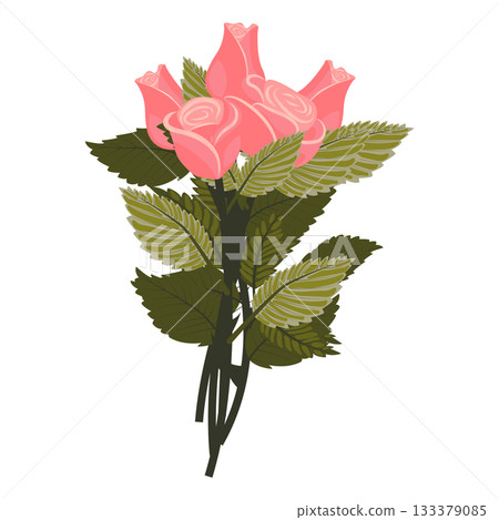 A bouquet of light pink roses. A huge, lush bouquet of flowers and buds. Vector illustration on a white background. 133379085
