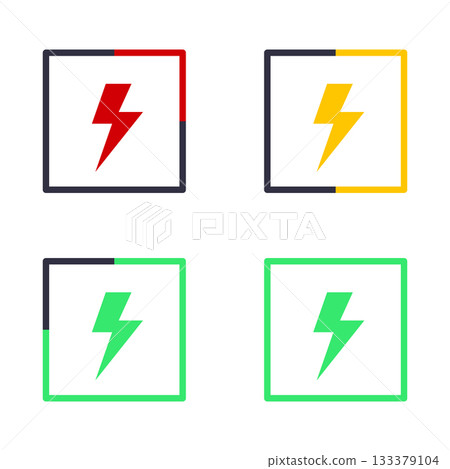 Battery Level Icons with Lightning Vector Illustration. Perfect for energy concepts, app interfaces, charging indicators, technology graphics and infographics. Battery Level Icons with Lightning Vector Illustration. Perfect for energy concepts, app interfaces, charging indicators, technology graphics and infographics. 133379104