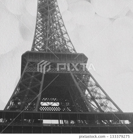 Eiffel tower against surreal spherical shapes sky 133379275