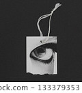 paper torn price tag and woman eye 133379353