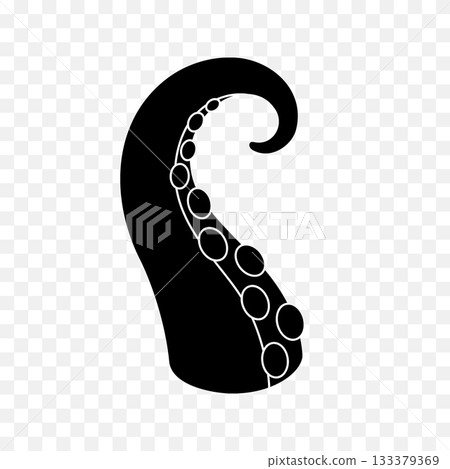 Black octopus tentacle. Minimalist nautical vector illustration for tattoos, marine art, fantasy themes, and ocean designs 133379369