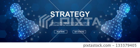 Modern banner design with glowing chess pawns in a polygonal style, strategy, innovation, and futuristic leadership concept 133379405