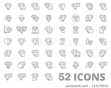 Set of diamond line icons. Precious gems, luxury gemstones, faceted brilliant. Mystical, esoteric, magic crystals. Vector illustration. Set of diamond line icons. Precious gems, luxury gemstones, faceted brilliant. Mystical, esoteric, magic crystals. Vector illustration. 133379413