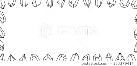 Crystals horizontal outline banner. Gems of different shapes. Gemstones, amethyst, ruby, sapphire, emerald, topaz and quartz. Vector illustration 133379414