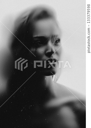 Beautiful young woman sensual black and white portrait 133379598