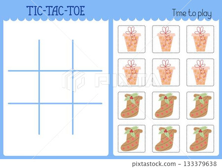 Tic-tac-toe or noughts and crosses kids game grid template, Christmas gift box to cut out, fun educational activity for logic thinking development, printable worksheet for board game, teacher resource Tic-tac-toe or noughts and crosses kids game grid template, Christmas gift box to cut out, fun educational activity for logic thinking development, printable worksheet for board game, teacher resource 133379638