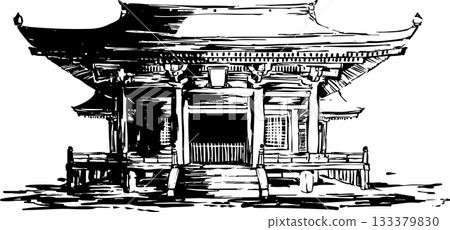 Ink painting illustration of the shrine grounds Ink painting illustration of the shrine grounds 133379830