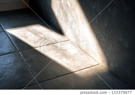 Sunlight casting a shadow on tiled floor in a room 133379877