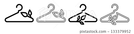 Recycling clothes icons showing sustainable fashion symbols with hanger, reused textile, eco friendly fabric signs. Illustration represents the concept of clothing care, repair, recycling materials 133379952