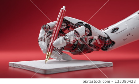 Robot hand writing on paper with a pen 133380428
