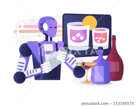 Robotic Bartender abstract concept vector illustration. 133380578