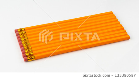 Pencils with a rubber isolated. Unsharpened yellow wooden graphite pencils Pencils with a rubber isolated. Unsharpened yellow wooden graphite pencils 133380587