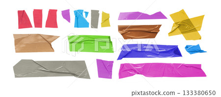 Brown scotch tape set, adhesive tape pieces isolated 133380650