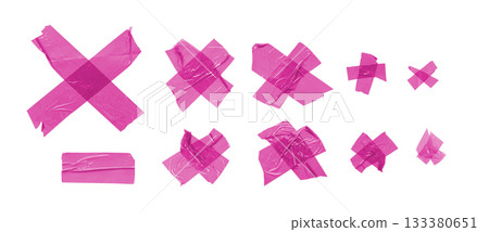 Brown scotch tape set, adhesive tape pieces isolated 133380651