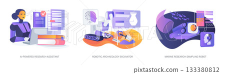 Robots for Research and Scientific Fieldwork abstract concept vector illustrations. 133380812