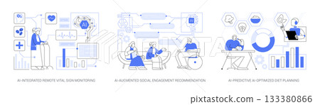 AI Health Tools for Elderly Care abstract concept vector illustrations. 133380866