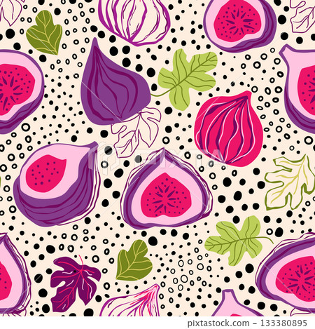 Modern fig fruits seamless pattern. Vector hand drawn spotted fruits repeat background, wallpaper, print Modern fig fruits seamless pattern. Vector hand drawn spotted fruits repeat background, wallpaper, print 133380895