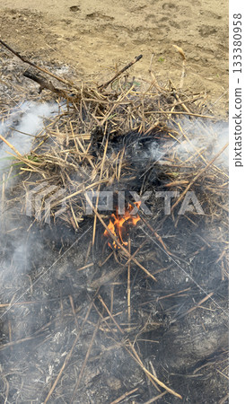 草燃燒產生的火焰和濃煙 133380958