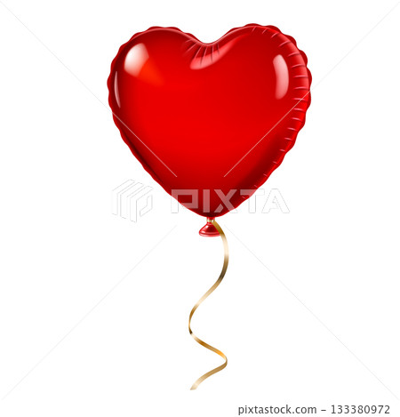 Red heart-shaped balloon with ribbon. Red heart-shaped balloon with ribbon. 133380972
