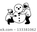 Two snowmen, black and white 133381062