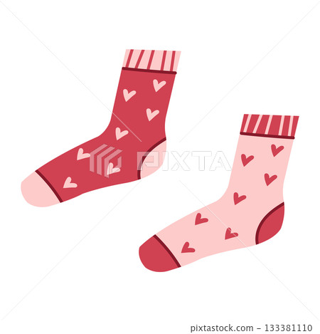 A cute illustration with a pair of pink socks with heart print. 133381110