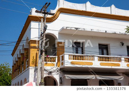 Beautiful buildings in the historical downtown of the small town of Lorica in Colombia. Beautiful buildings in the historical downtown of the small town of Lorica in Colombia. 133381376