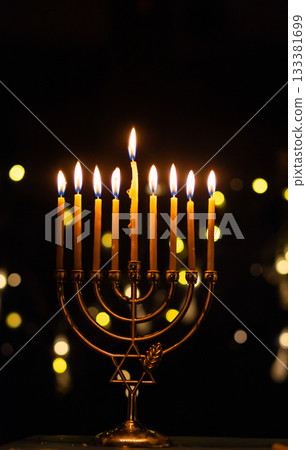 hanukkah Menorah - Candles With Glittering And David Stars hanukkah Menorah - Candles With Glittering And David Stars 133381699