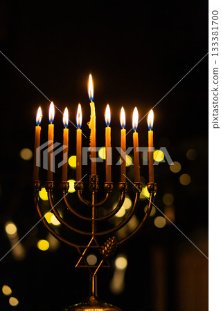 hanukkah Menorah - Candles With Glittering And David Stars hanukkah Menorah - Candles With Glittering And David Stars 133381700