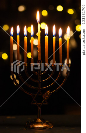 hanukkah Menorah - Candles With Glittering And David Stars hanukkah Menorah - Candles With Glittering And David Stars 133381703