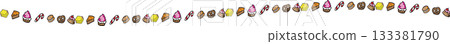 Boarder line Cute Hand Drawn Dessert and Candy Icon 133381790