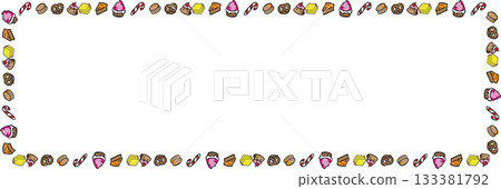 Boarder line Cute Hand Drawn Dessert and Candy Icon 133381792